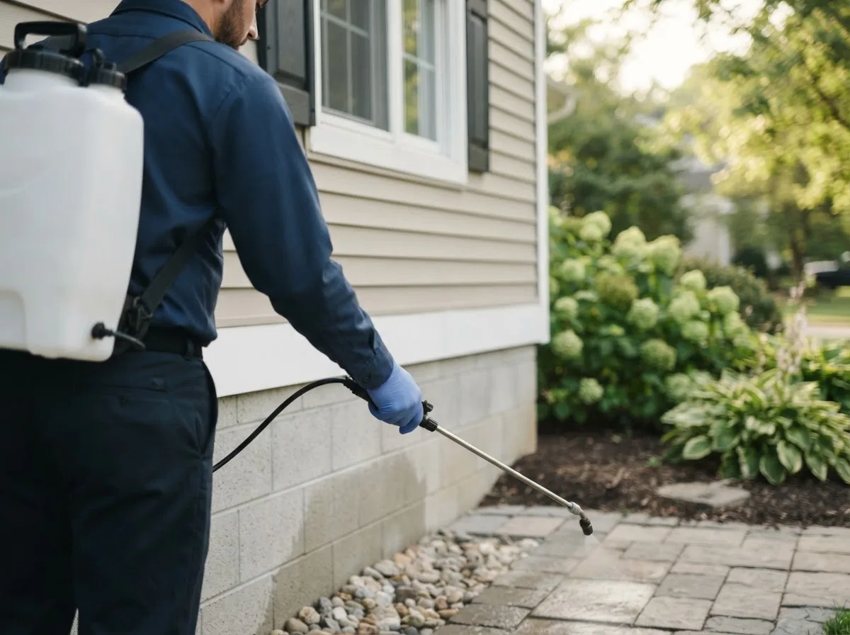 Pest control technician inspecting a home in Gettysburg, OH